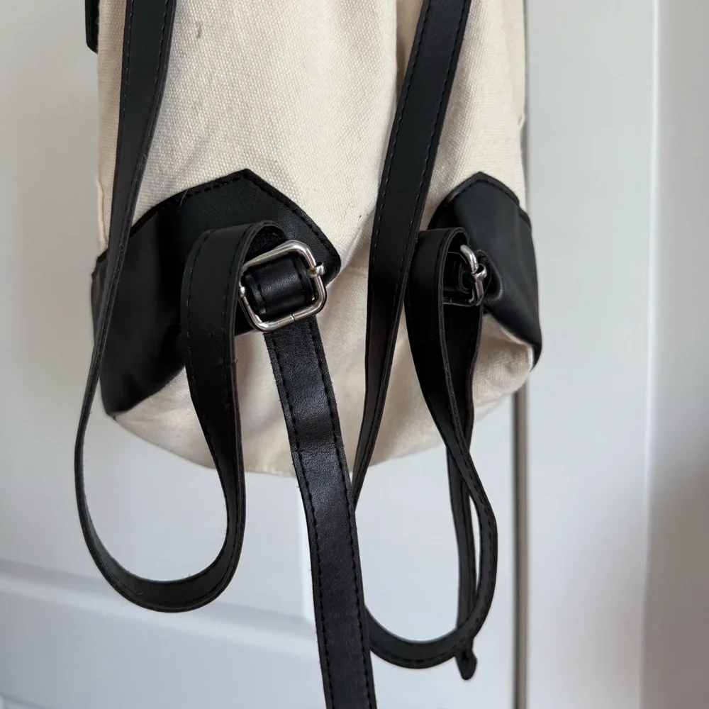 Deux Lux Canvas & Vegan Leather Backpack – Cream & Black - Picture 6 of 13